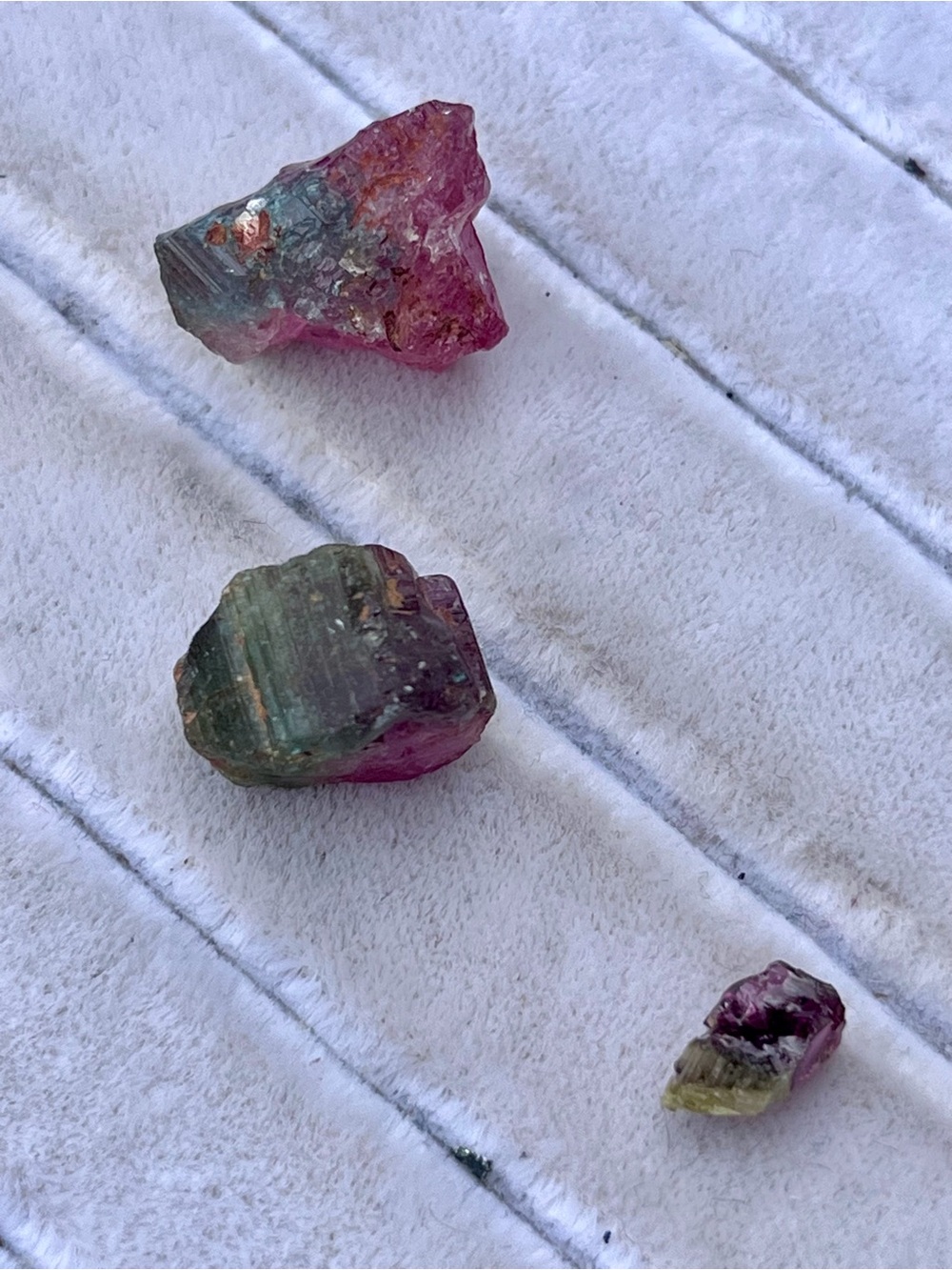 Watermelon Tourmaline Crystal Trio - Pink and Green Rough Stones